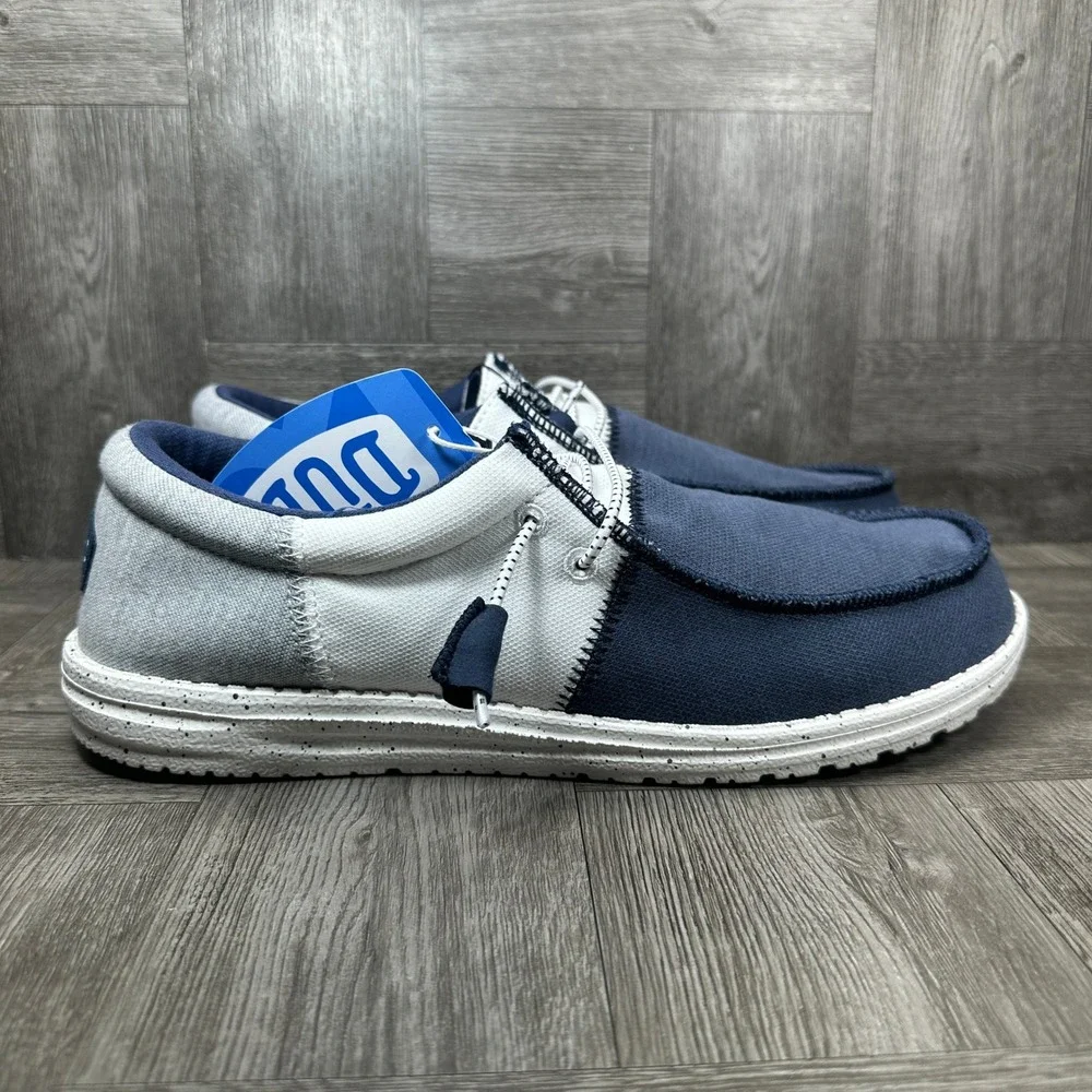 Hey Dude Wally Tri Varsity Mens Size 11 Navy White Grey Casual Loafers NEW